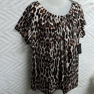 WORTHINGTON WOMAN 1X LEOPARD SHORT SLEEVES SHIRT